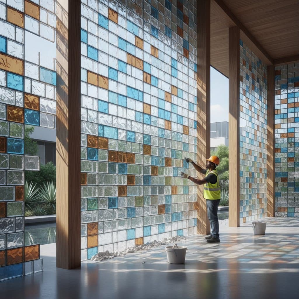 Recycled Glass Masonry Transforms Waste Into Light-Catching Walls